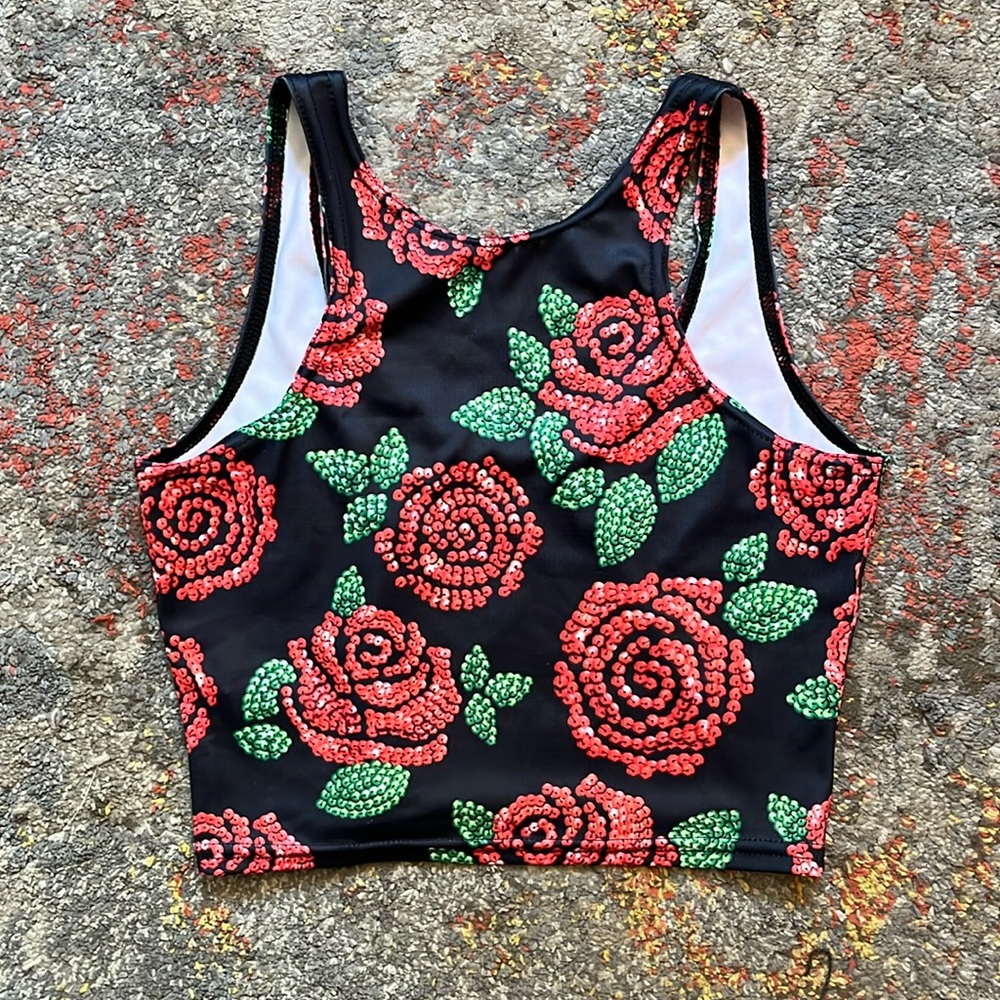 Blackmilk Not Actually Sequin Roses Reversible Crop (S)